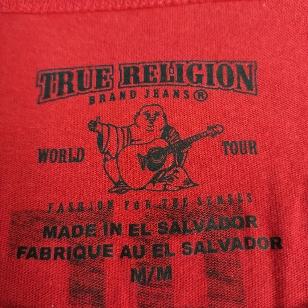 True Religion T-shirt Men’s Red Black Palm Tree Print Shortsleeve Size M NWOT